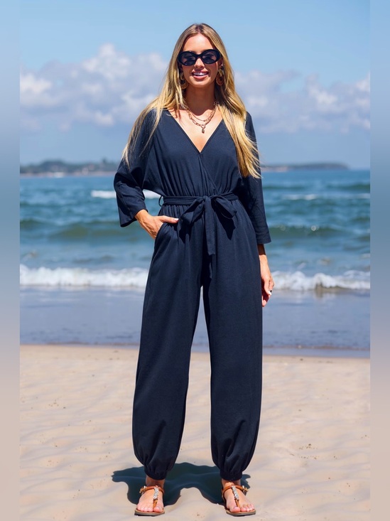 Cupshe Pants - Cupshe Navy Jersey Tapered Leg Jumpsuit Size Medium